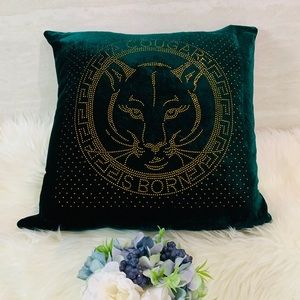 A Cougar Is Born Decorative Pillow, Green Velvet With gold RhinoStones